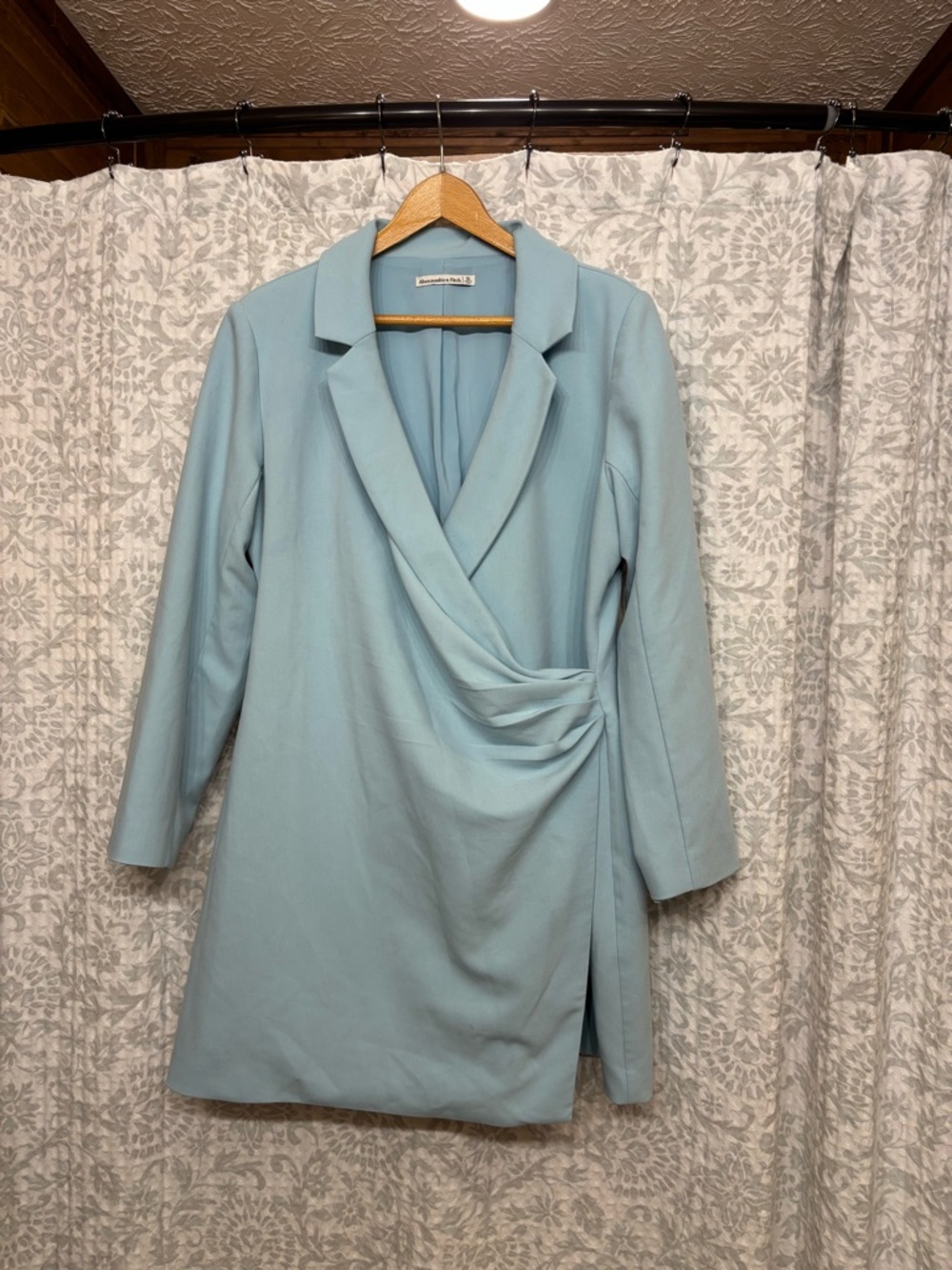 Abercrombie & Fitch Blazer Wrap Long Sleeve Mini Dress, Light Blue, Size XL